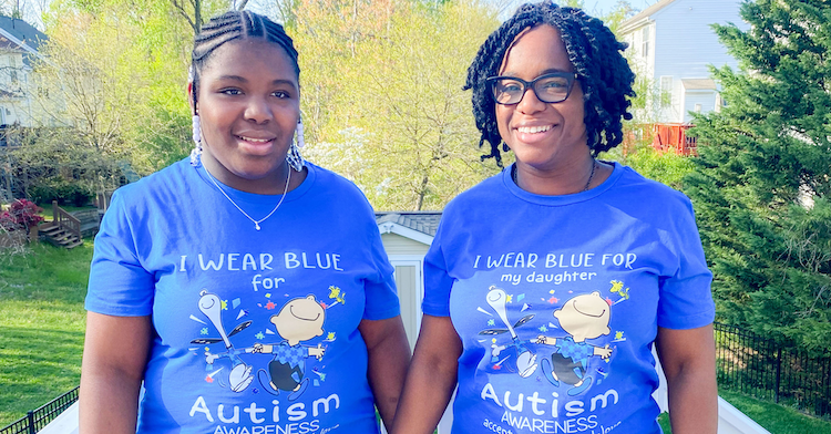 Capital One associate Jackie wears an Autism support shirt with her daughter